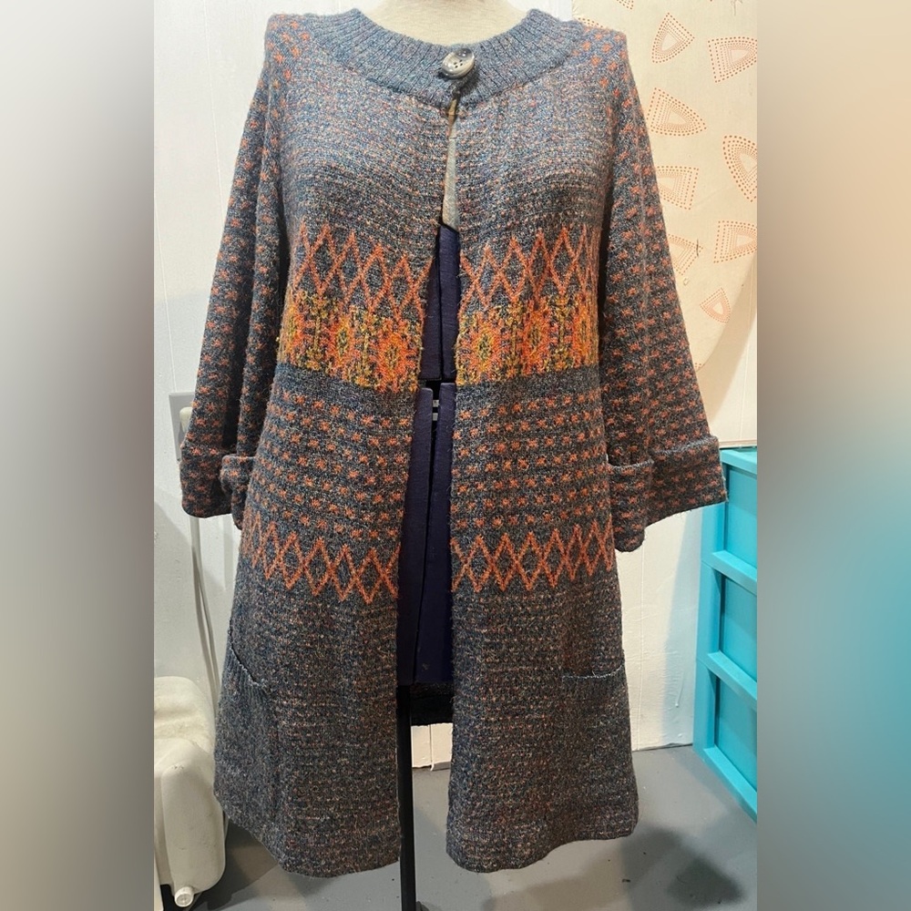 Vintage Adrienne Vittadini Blue Orange Pockets Cardigan SZ M